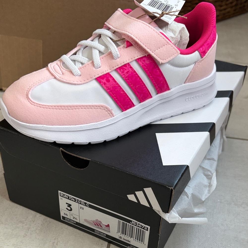 NIB Adidas Kids' Sneakers shoes pink white size 3 Run 70s slip on
